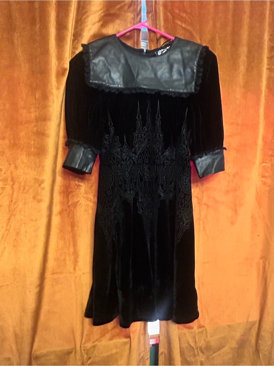 Killstar Dresses & Skirts - Killstar Black Velvet Midi Dress with Faux Leather Sailor Collar